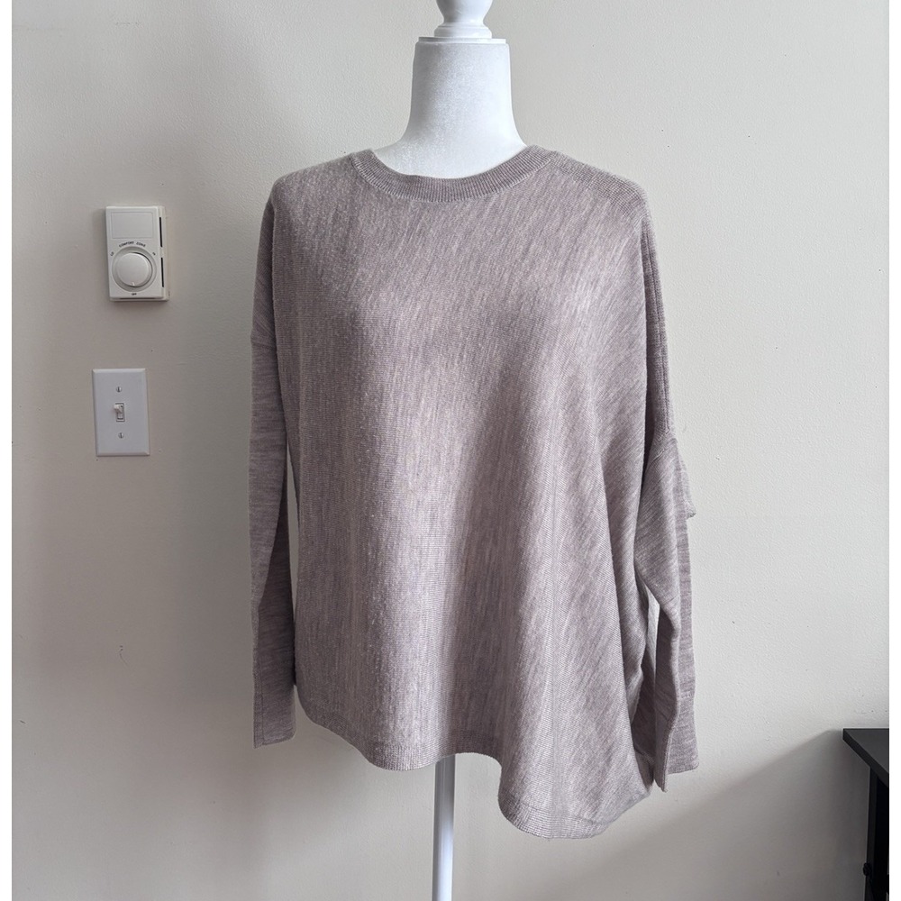 All Saints Womens Small Awry Jumper 100% Merino Wool Beige Asymmetrical Chic